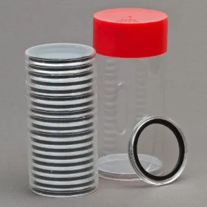 (1) Airtite Coin Holder Storage Container & (20) Air-Tite 14Mm Black Ring Coin Holder Capsules For 1/20Oz Gold Pandas & Maple Leafs