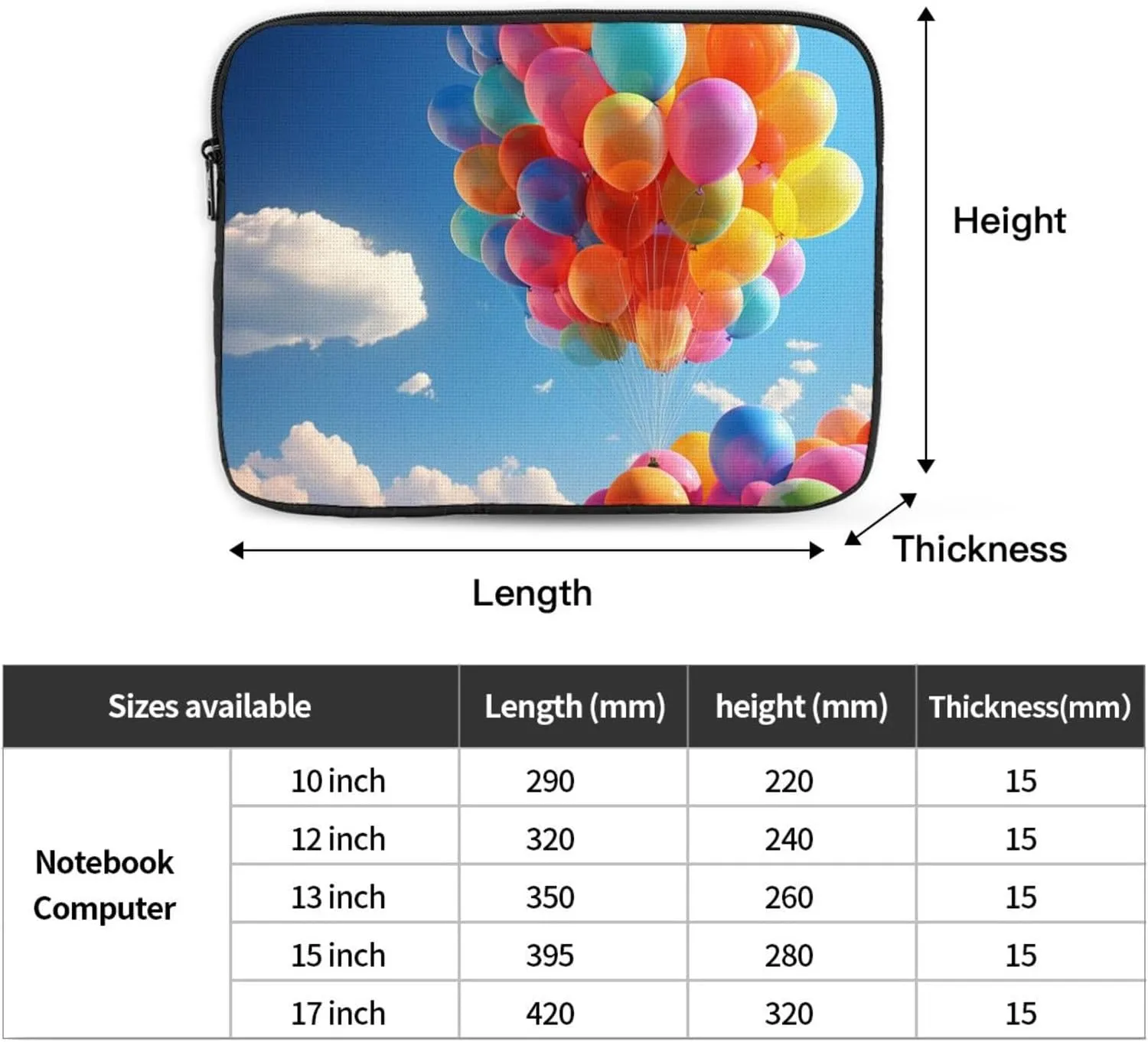 10 Inch Laptop Sleeve Bag Waterproof Shockproof Laptop Case Bag Colorful Balloon Computer Skin Bags Lightweight Tablet Carrying Case