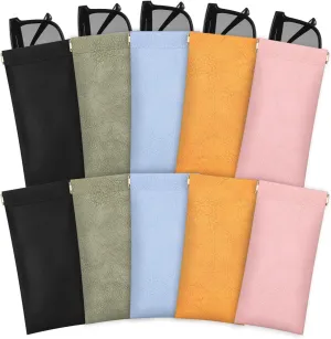 10 Pcs Glasses Case, Soft Eyeglass Case Squeeze Top Sunglass Pouch, Portable Sunglass Organizer Pouch Bags, Travel Glasses Case for Women Men Kids(5 Colors)