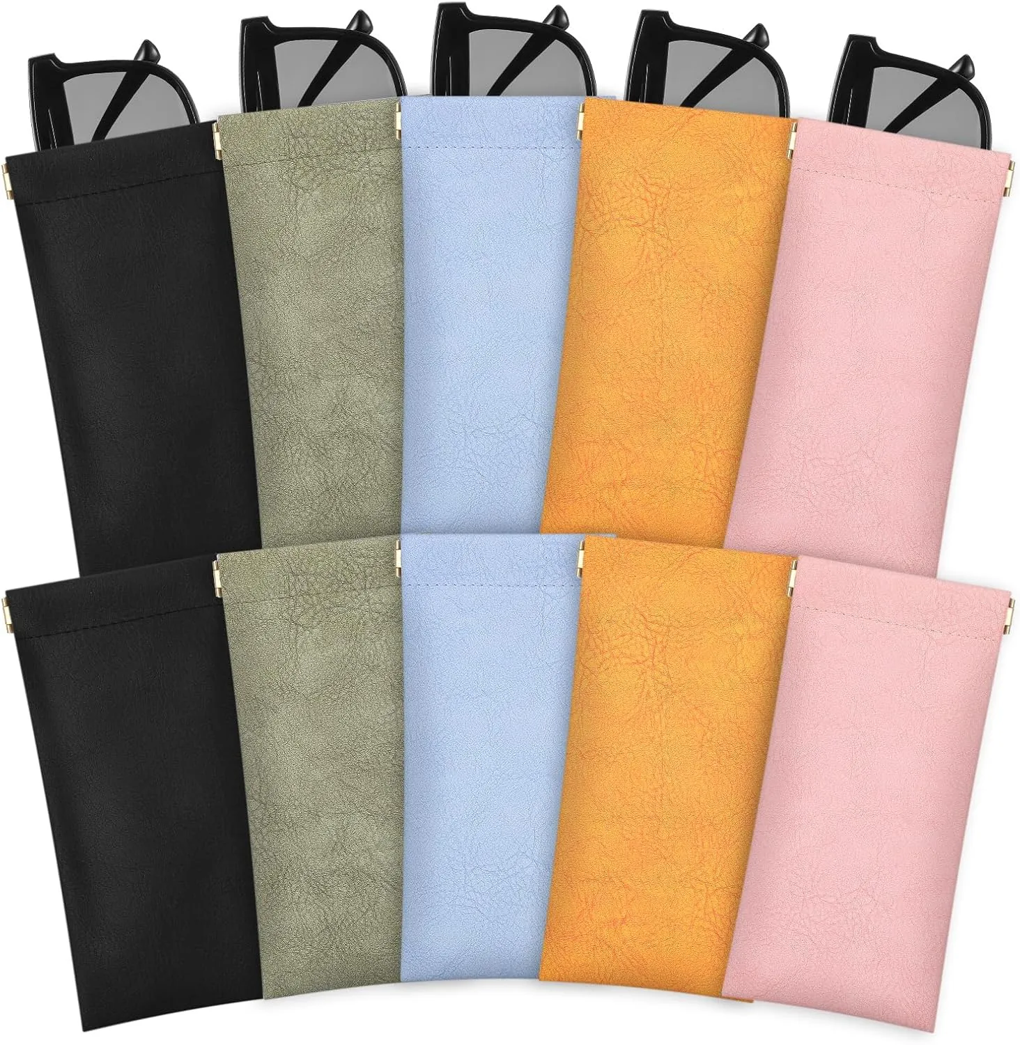 10 Pcs Glasses Case, Soft Eyeglass Case Squeeze Top Sunglass Pouch, Portable Sunglass Organizer Pouch Bags, Travel Glasses Case for Women Men Kids(5 Colors)