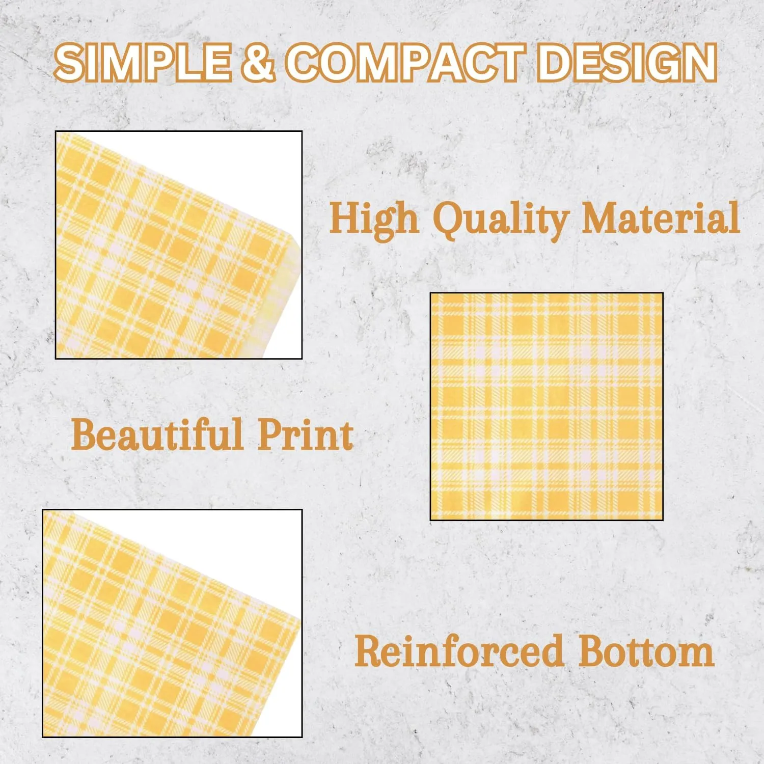 100 Pack Dark Yellow Plaid Print Flat Merchandise Bags 6x9 Inches - Stylish Bag for Birthday Gifts - Bulk Paper Storage Bags for Goody, Shopping, Wedding Anniversary & Special Occasions