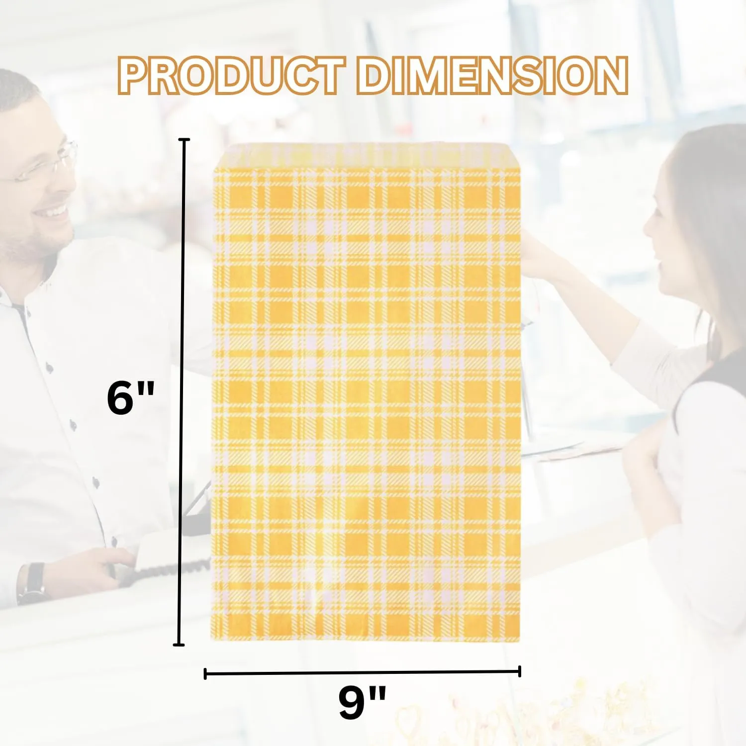 100 Pack Dark Yellow Plaid Print Flat Merchandise Bags 6x9 Inches - Stylish Bag for Birthday Gifts - Bulk Paper Storage Bags for Goody, Shopping, Wedding Anniversary & Special Occasions