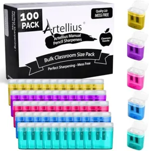 100 Pack Pencil Sharpeners Bulk, Double Hole Pencil Sharpener for School and Classroom Supplies, Colored Pencils Sharpeners for Kids, Handheld Pencils and Crayon Sharpener