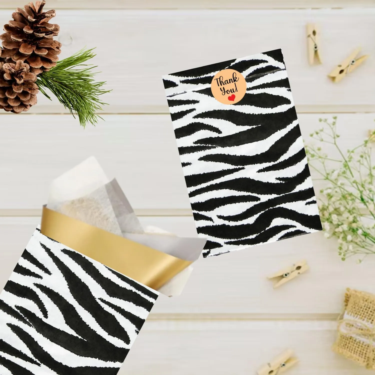 100 Pack Zebra Print Flat Merchandise Bags 4x6 Inches - Stylish Bag for Birthday Gifts - Bulk Paper Storage Bags for Goody, Shopping, Wedding Anniversary & Special Occasions