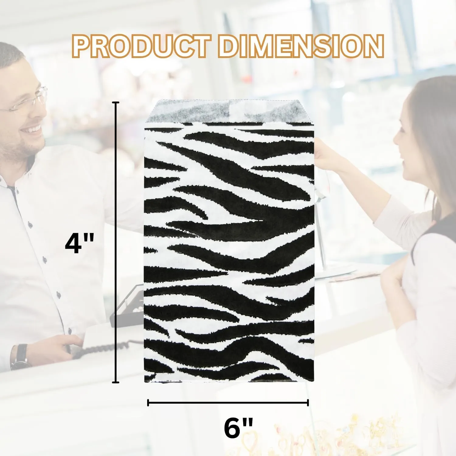 100 Pack Zebra Print Flat Merchandise Bags 4x6 Inches - Stylish Bag for Birthday Gifts - Bulk Paper Storage Bags for Goody, Shopping, Wedding Anniversary & Special Occasions