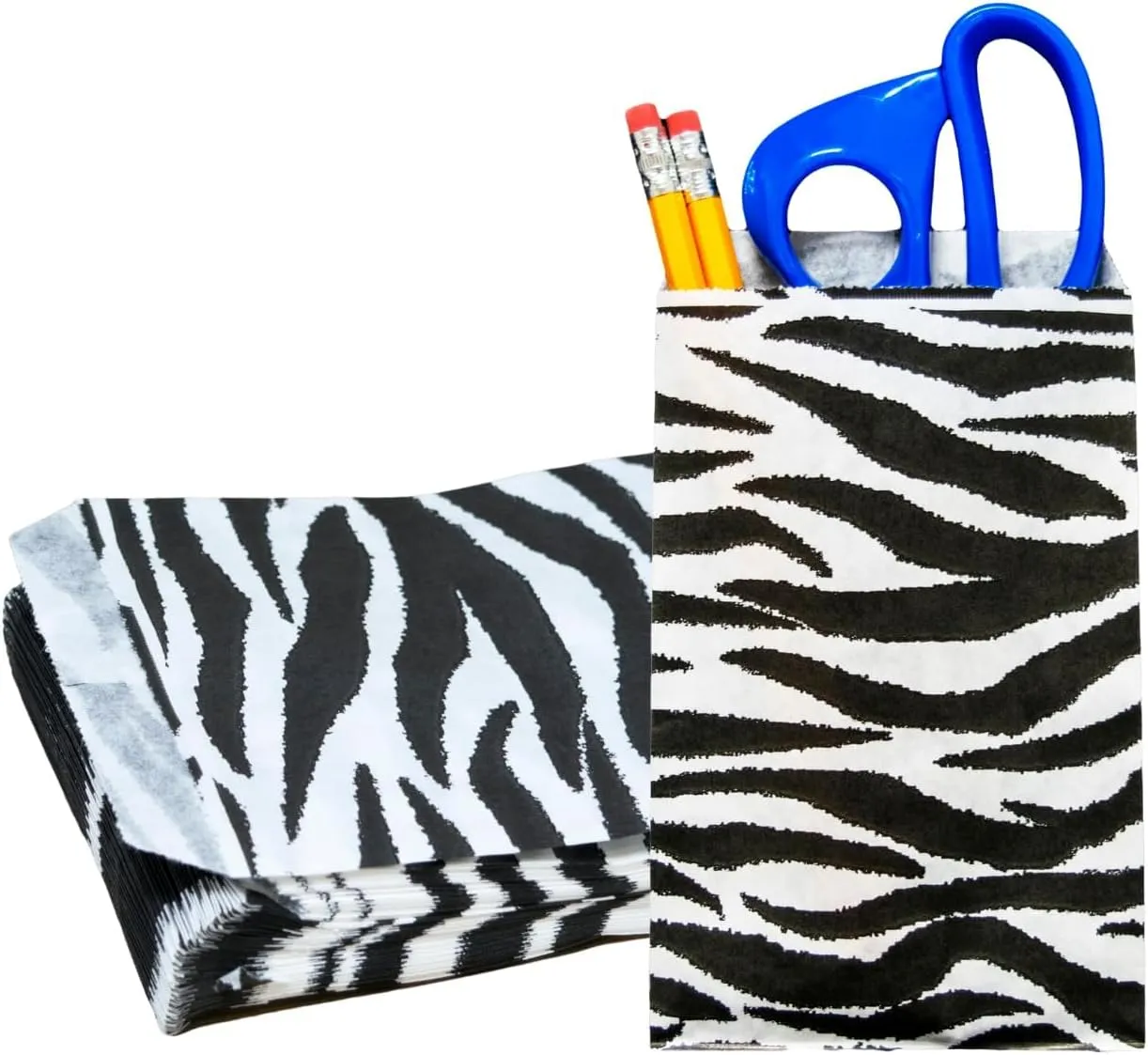 100 Pack Zebra Print Flat Merchandise Bags 4x6 Inches - Stylish Bag for Birthday Gifts - Bulk Paper Storage Bags for Goody, Shopping, Wedding Anniversary & Special Occasions