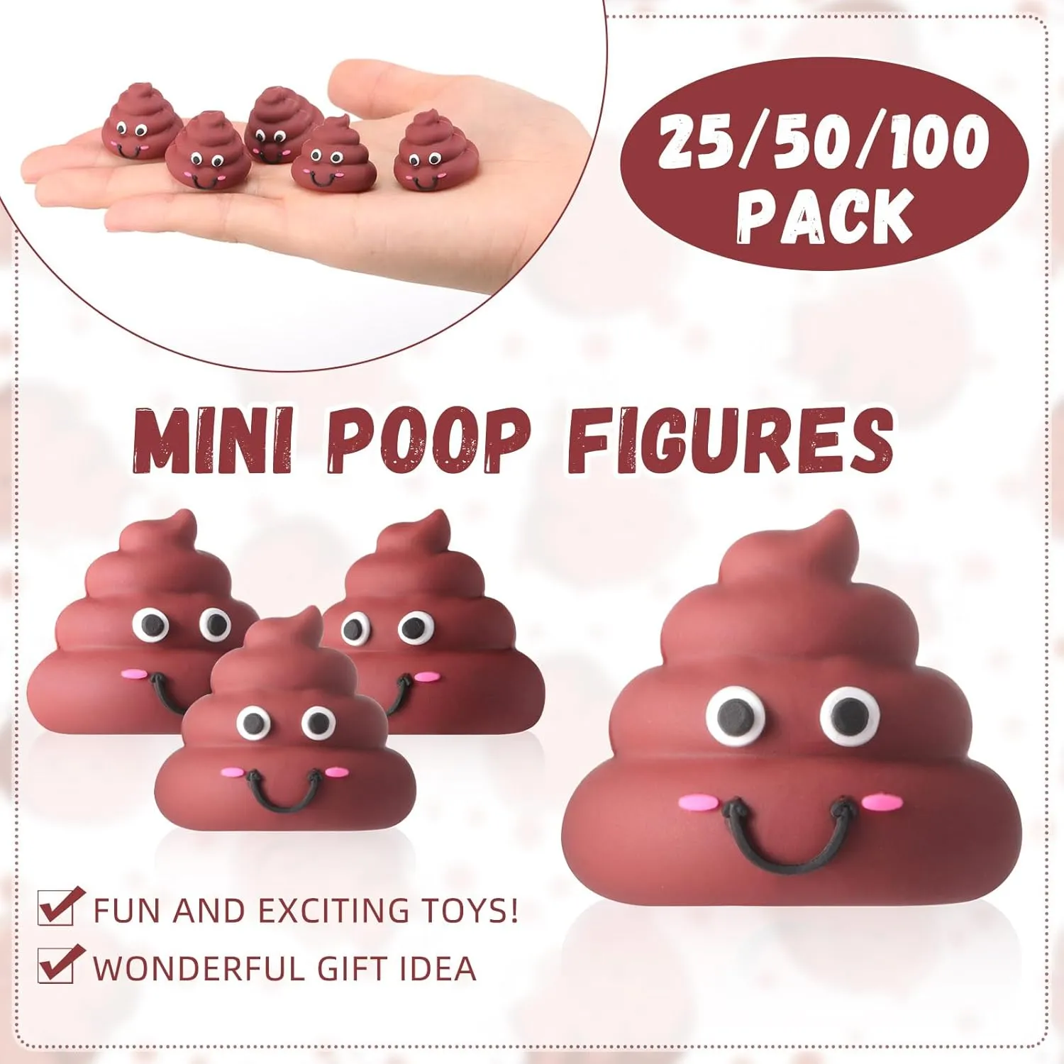 100 Pcs Mini Poop Figures Small Poop Figurines Poo Toys Fake Poop Classic Brown Poop Rubber Poop for Prank Hide Seek Goodie Bags Piñata Stuffers Party Supplies Gifts Easter Egg Fillers
