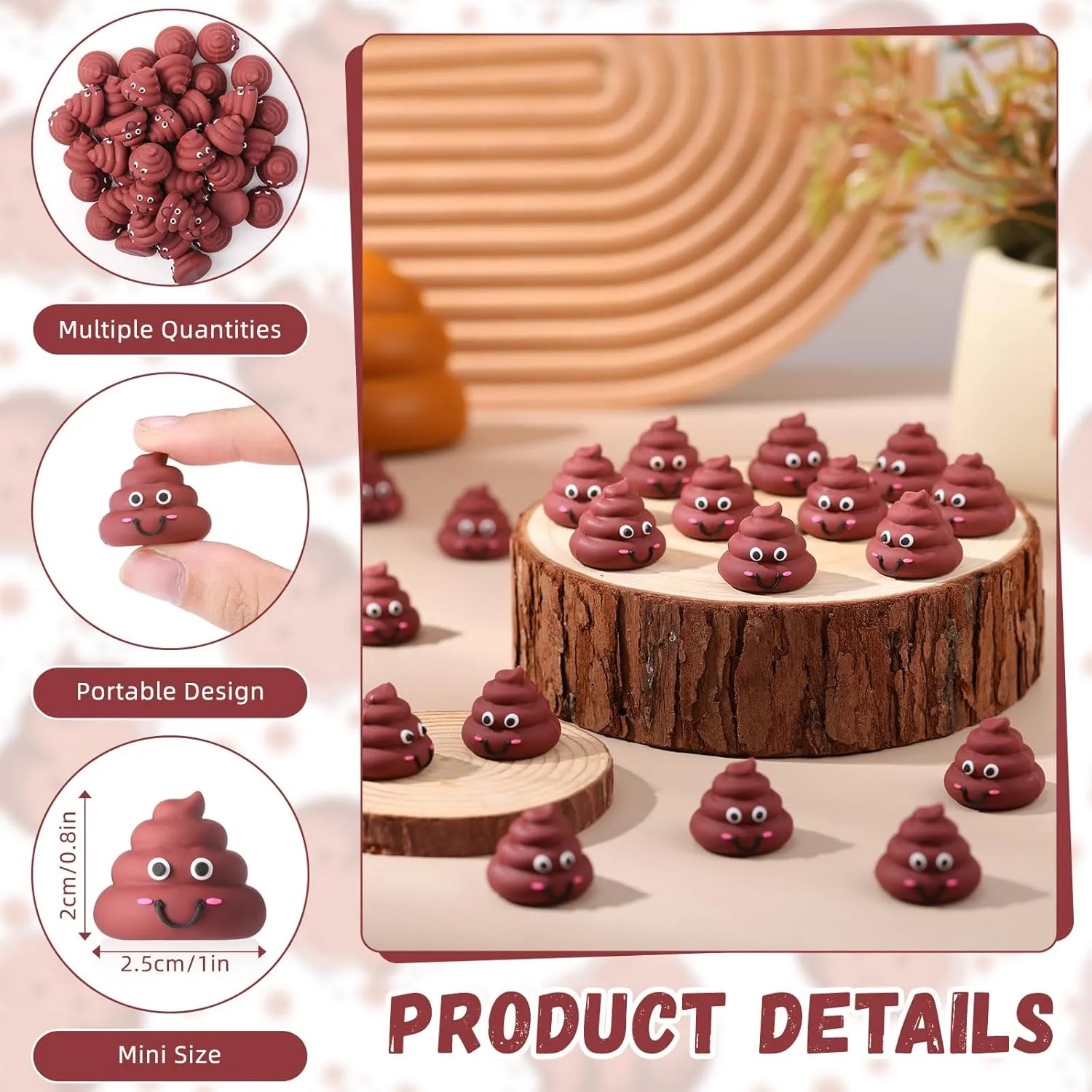100 Pcs Mini Poop Figures Small Poop Figurines Poo Toys Fake Poop Classic Brown Poop Rubber Poop for Prank Hide Seek Goodie Bags Piñata Stuffers Party Supplies Gifts Easter Egg Fillers