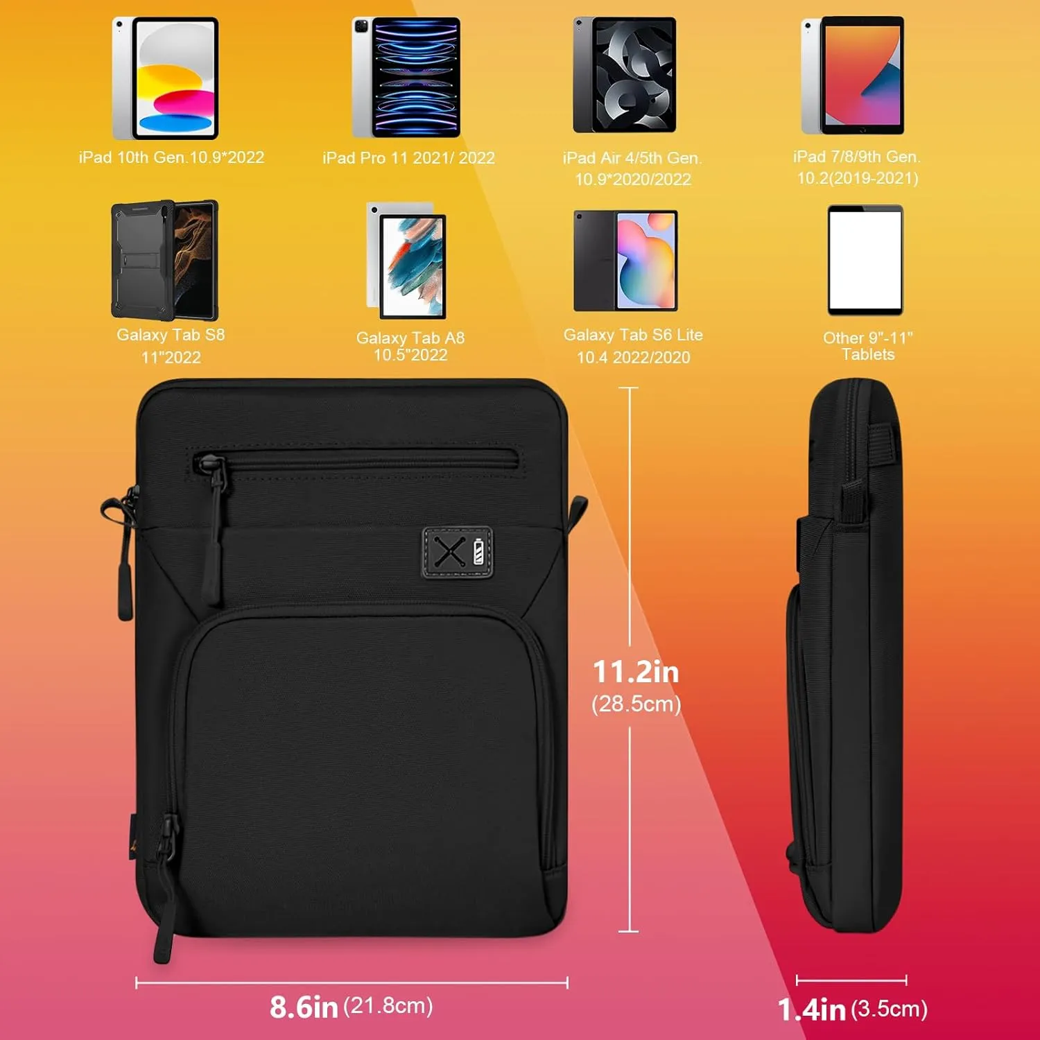 11 Inch Tablet Sleeve, Compatible with Apple iPad Pro 11 (4th/3rd/2nd/1st Gen), 10.9" iPad Air (5th/4th Gen), Microsoft Surface Go & Other 11" Tablets, Water-Resistant Carrying for Ultimate Protection