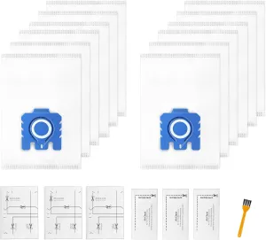 12 Pack 3D Airclean Bags Replacement for Miele GN Vacuum Cleaner Bags Fit for Miele Classic C1, Complete C1/C2/C3, S2/S5/S8 Series with 3 Motor Protection Filters, 3 AirClean Filters