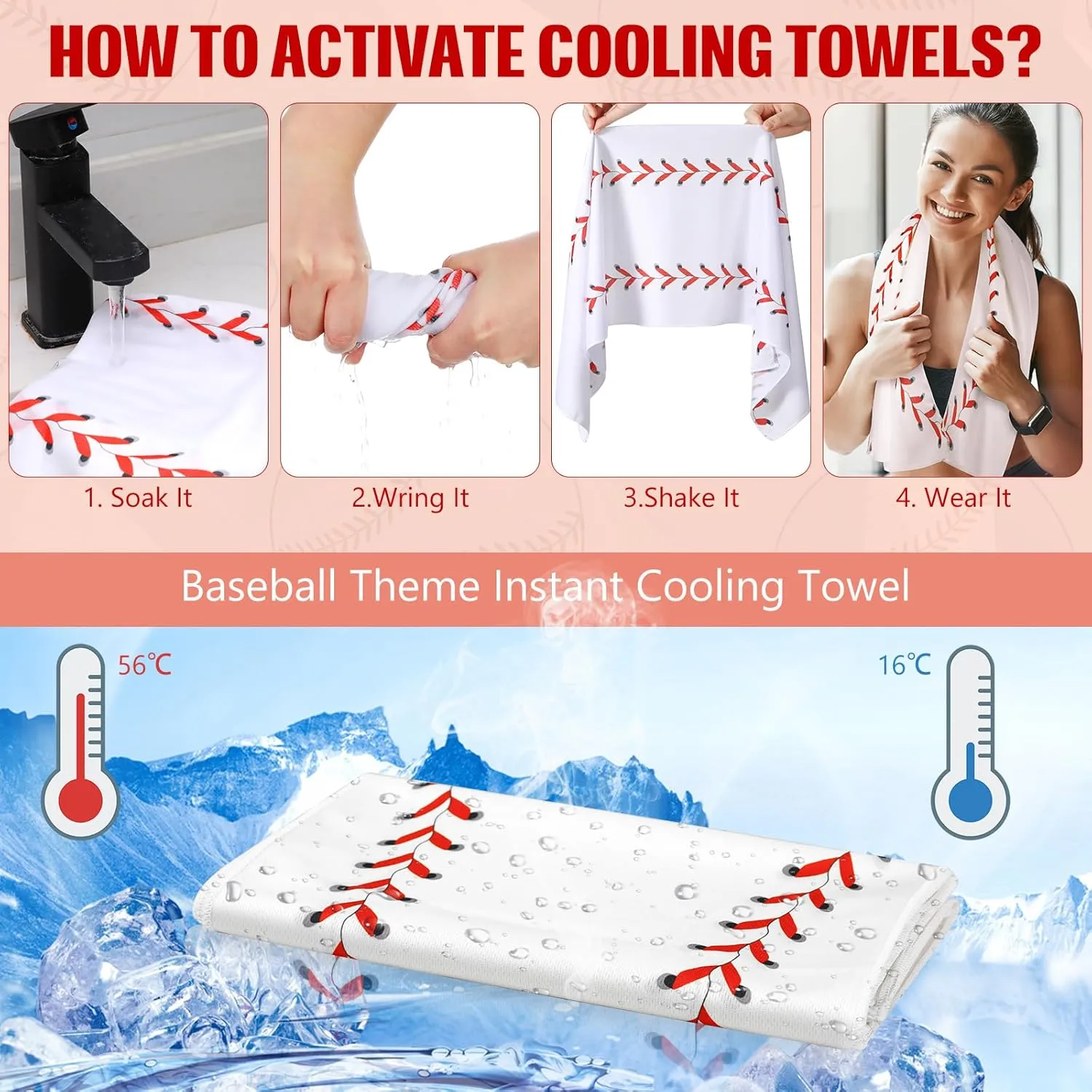 12 Pack Baseball Cooling Towels, Sports Towels with Bags, 40"x12" Breathable Chilly Towel, Microfiber Towel for Baseball Sport Team Gift