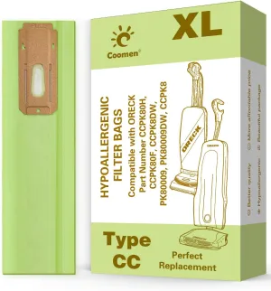 12 Pack Great Compatible with Oreck XL Vacuum Bags, Hypoallergenic Fits All Oreck XL Upright Vacuums, Filter Type CC Vacuum Bags.