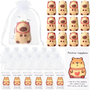 12 Set Capybara Party Favors Positive Capybara Squeeze Stress Balls with Cards & Bags Mini Animal Stress Relief Toy Bulk for Employee Appreciation Gifts Adult Kid Birthday Decor (Classic)
