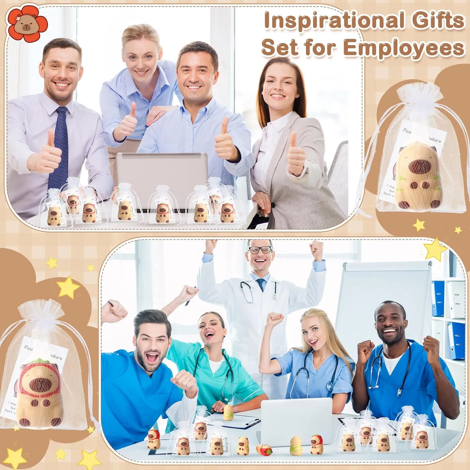 12 Set Capybara Party Favors Positive Capybara Squeeze Stress Balls with Cards & Bags Mini Animal Stress Relief Toy Bulk for Employee Appreciation Gifts Adult Kid Birthday Decor (Classic)