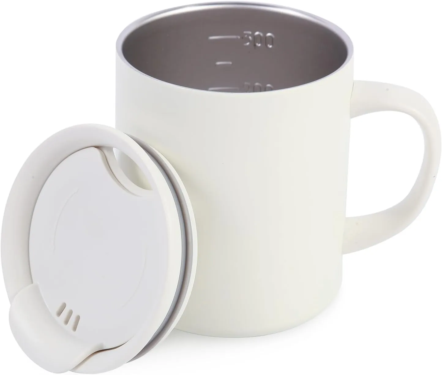 12oz Coffee Mug, Insulated Camping Mug with Lid,Double Wall Stainless Steel Travel Tumbler Cup with Handle, Vacuum Reusable Coffee Tumbler for Home, Office, Camping - White