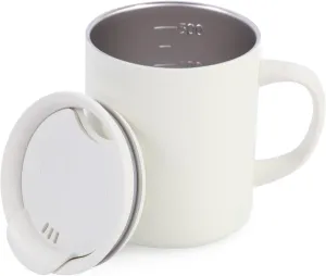 12oz Coffee Mug, Insulated Camping Mug with Lid,Double Wall Stainless Steel Travel Tumbler Cup with Handle, Vacuum Reusable Coffee Tumbler for Home, Office, Camping - White