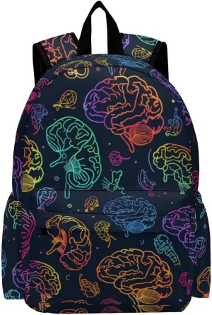 16 Inch Backpack Colorful Brains Pattern Laptop Backpack School Bookbag Shoulder Bag Casual Daypack