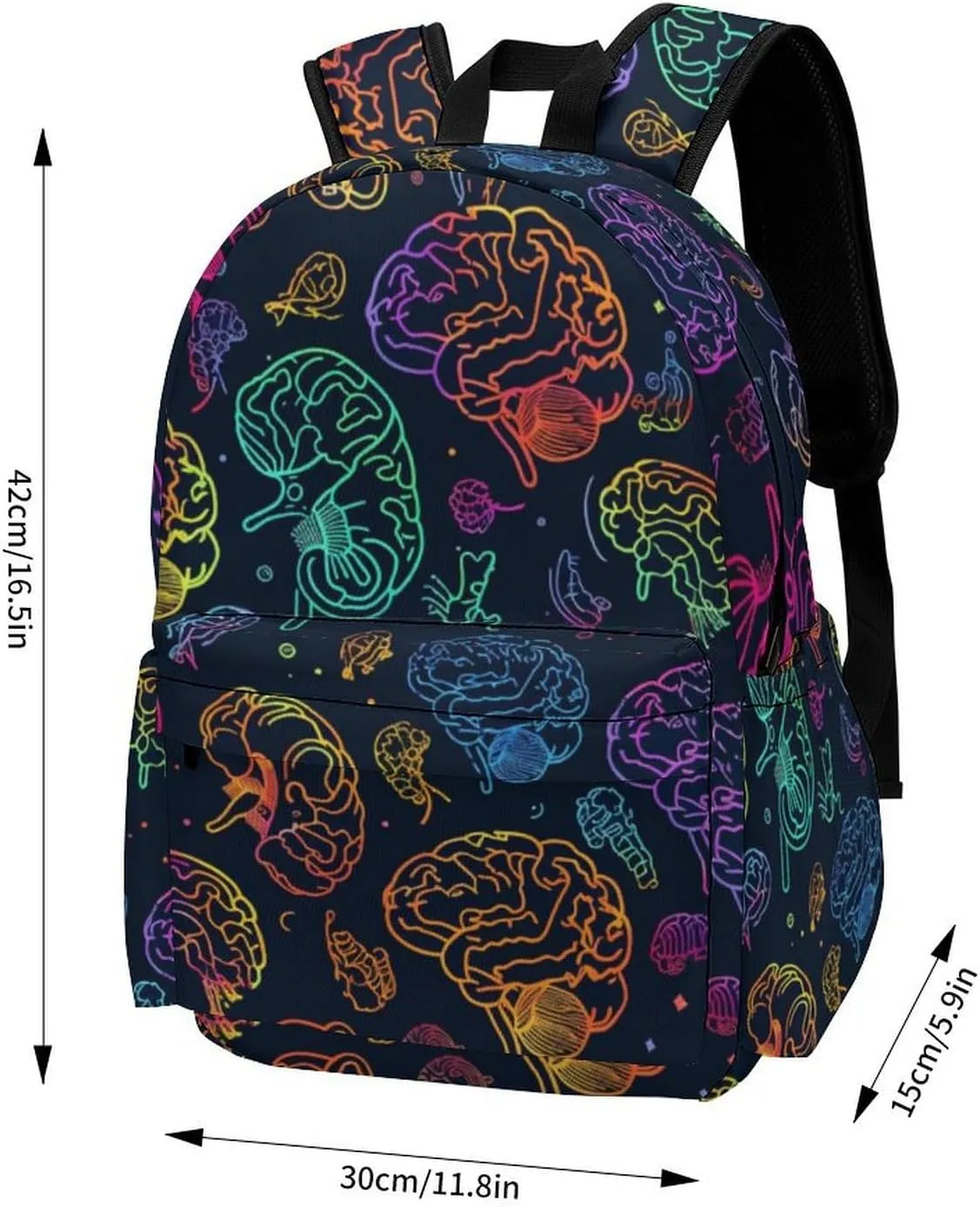 16 Inch Backpack Colorful Brains Pattern Laptop Backpack School Bookbag Shoulder Bag Casual Daypack