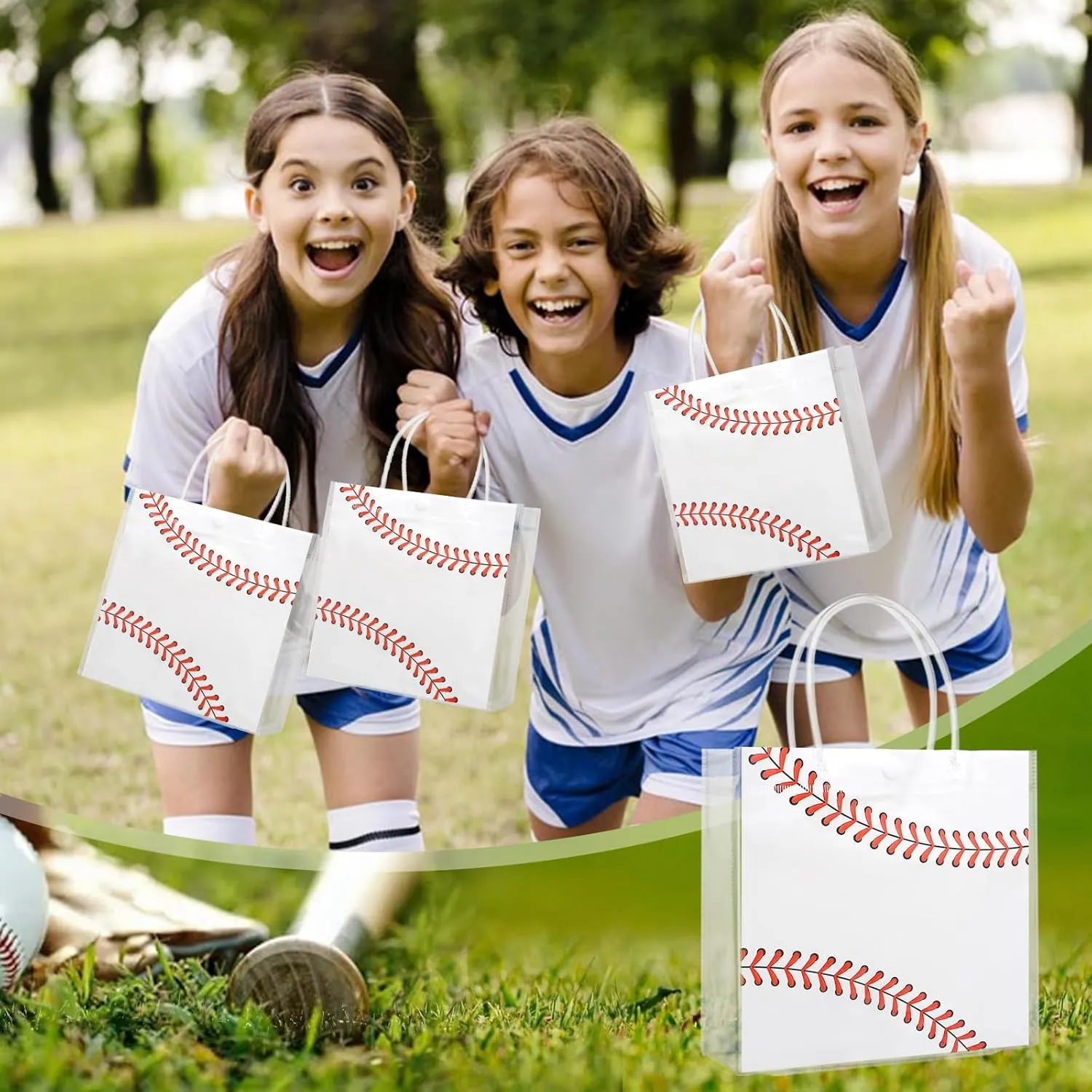 16 Pieces Baseball Clear Gift Bags Baseball Transparent Treat Goodie Bags Sport Clear PVC Snack Bags with Handles for Sports Team Birthday Holiday Party Decorations Supplies (16 PCS , Baseball)