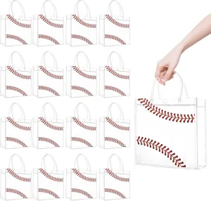 16 Pieces Baseball Clear Gift Bags Baseball Transparent Treat Goodie Bags Sport Clear PVC Snack Bags with Handles for Sports Team Birthday Holiday Party Decorations Supplies (16 PCS , Baseball)