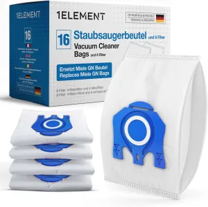 16 vacuum cleaner bags for Miele vacuum cleaners [Classic C1, Complete C3 & C2] Replaces GN - incl. 4 motor & 4 exhaust filters [S8000, S5000, S2000, S800 & S600 Series] replaces 07805110 S8 S5 S2
