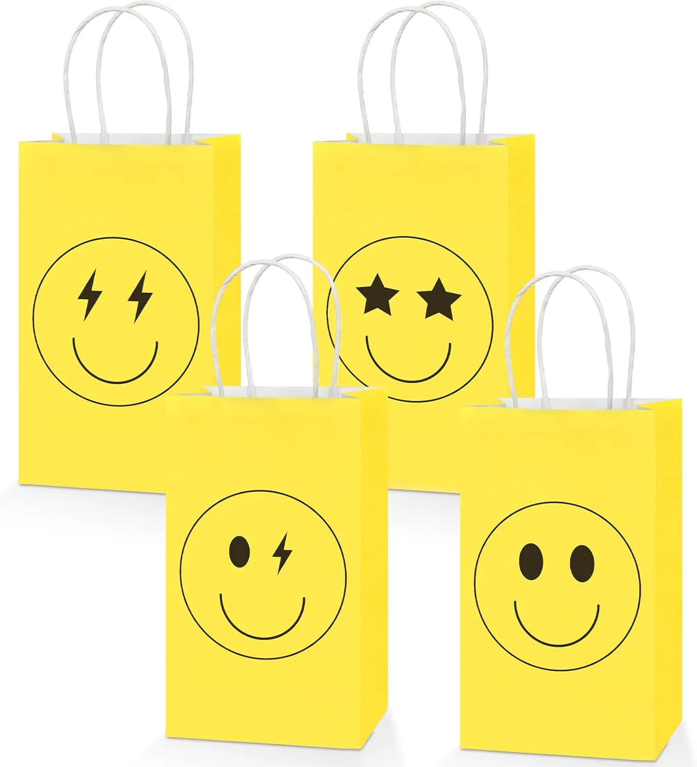 16PCS Smile Face Gift Paper Bags Smile Face Party Supplies Preppy Party Favors Bags Yellow Smile Face Party Goodie Bags Preppy Party Decor Party Decorations for Bachelorette Birthday Baby Shower Dinner Party