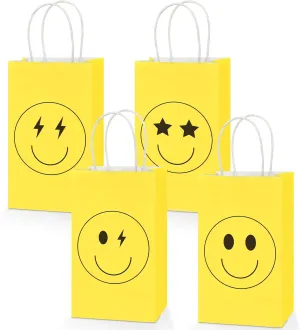 16PCS Smile Face Gift Paper Bags Smile Face Party Supplies Preppy Party Favors Bags Yellow Smile Face Party Goodie Bags Preppy Party Decor Party Decorations for Bachelorette Birthday Baby Shower Dinner Party