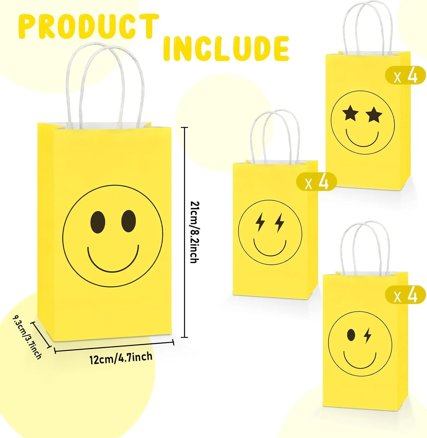 16PCS Smile Face Gift Paper Bags Smile Face Party Supplies Preppy Party Favors Bags Yellow Smile Face Party Goodie Bags Preppy Party Decor Party Decorations for Bachelorette Birthday Baby Shower Dinner Party