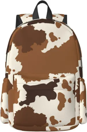 17 inch Backpack Brown Cow Skin Abstract Pattern Laptop Backpack School Bookbag Shoulder Bag Casual Daypack