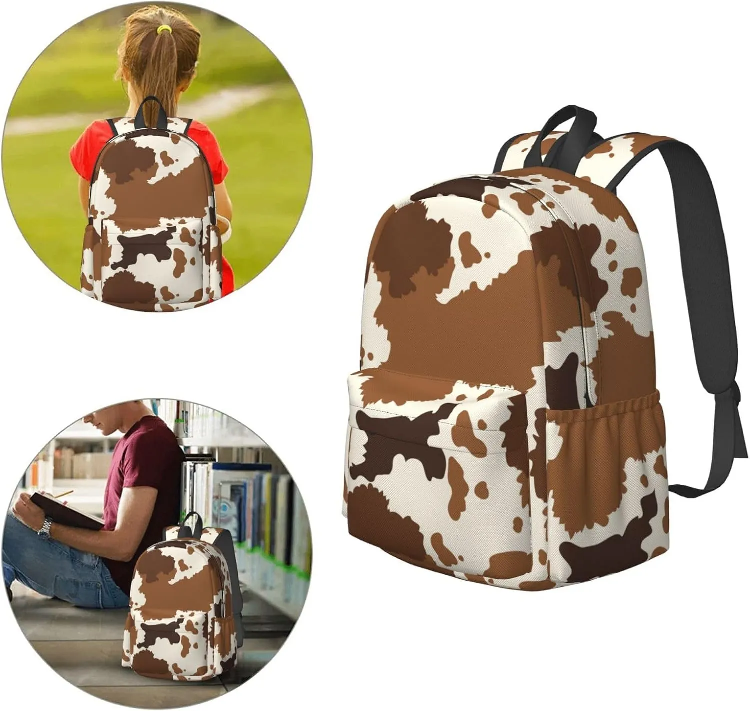 17 inch Backpack Brown Cow Skin Abstract Pattern Laptop Backpack School Bookbag Shoulder Bag Casual Daypack