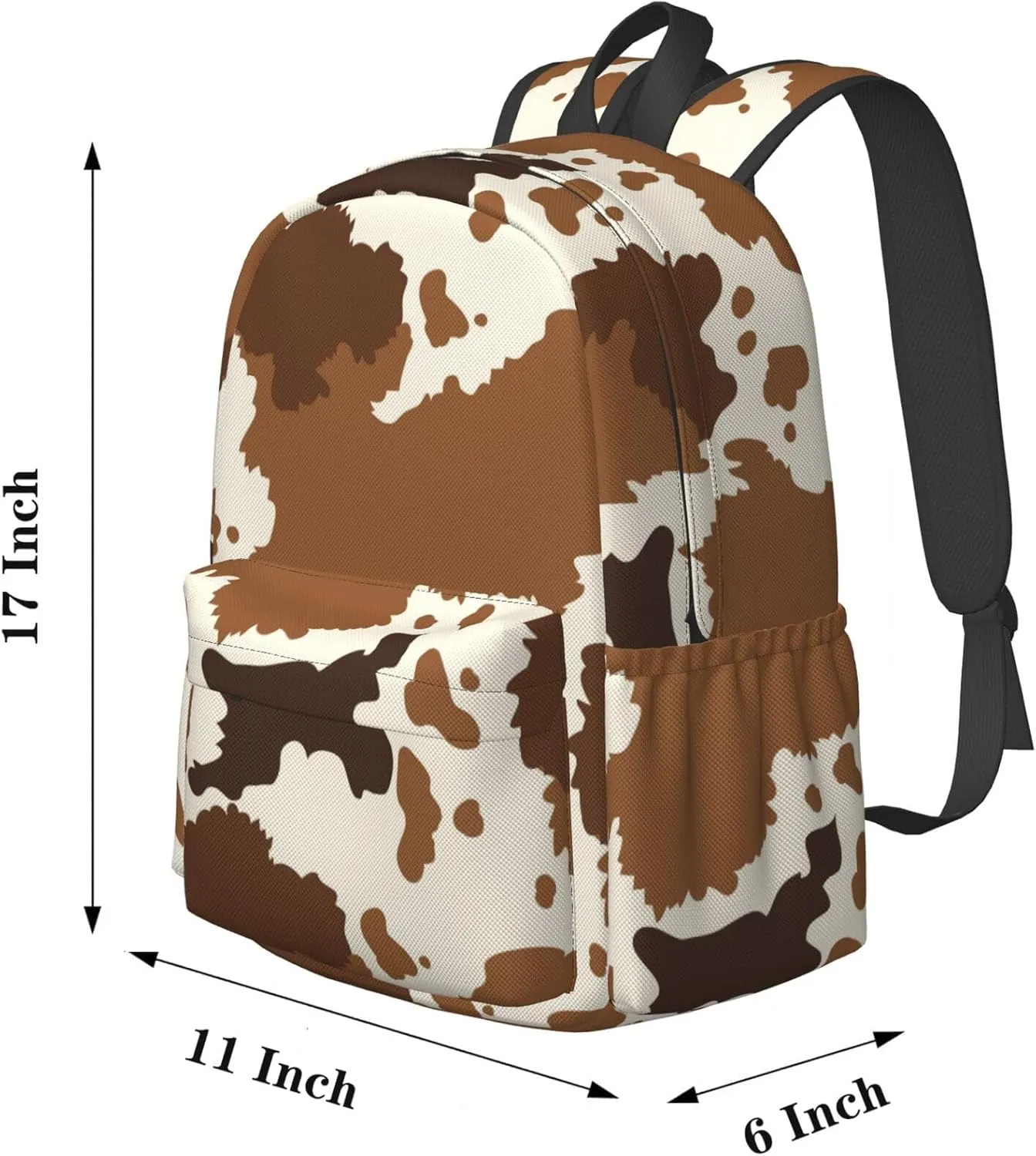17 inch Backpack Brown Cow Skin Abstract Pattern Laptop Backpack School Bookbag Shoulder Bag Casual Daypack