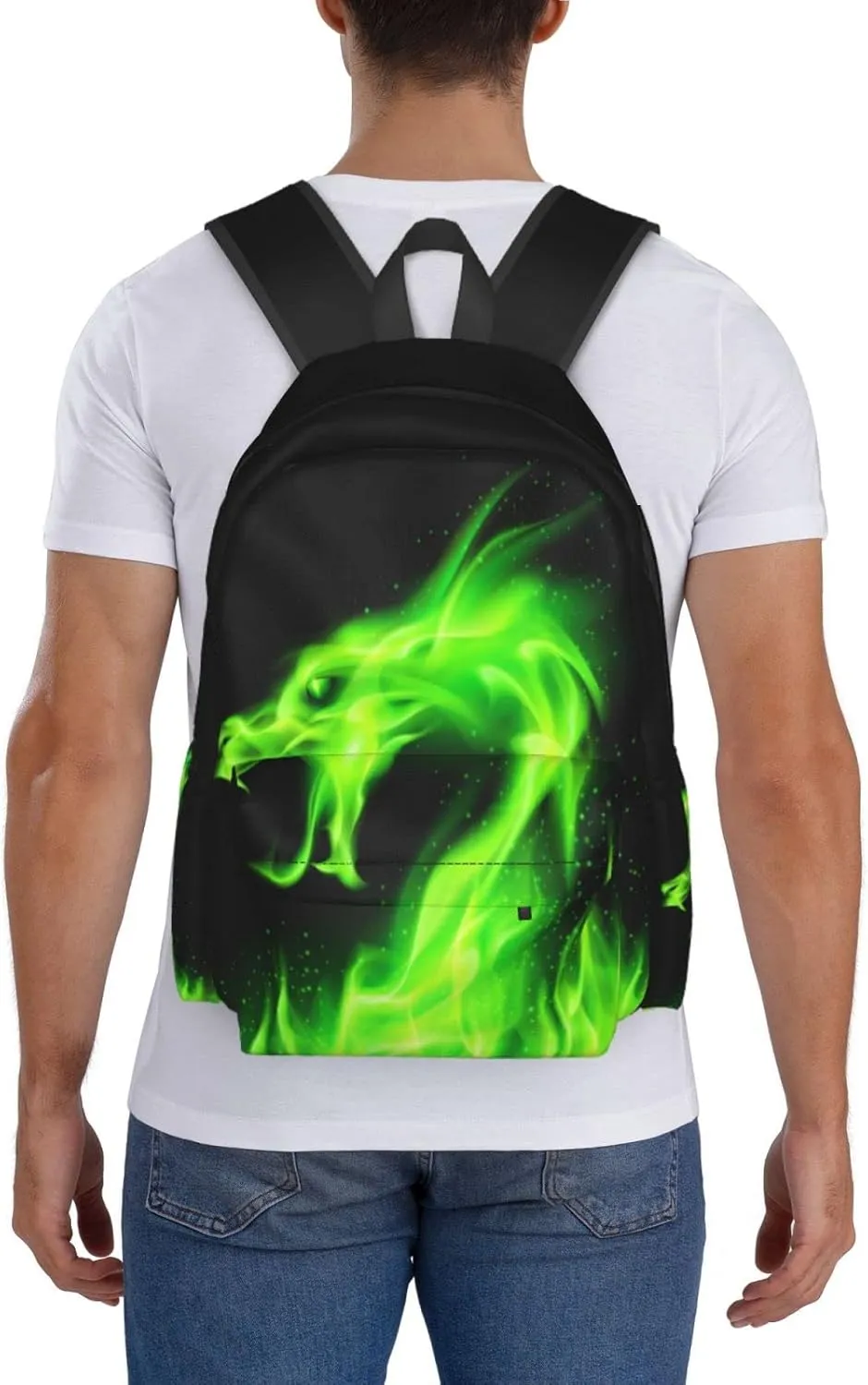 17 inch Backpack Green Fire Burning Dragon Laptop Backpack School Bookbag Shoulder Bag Casual Daypack