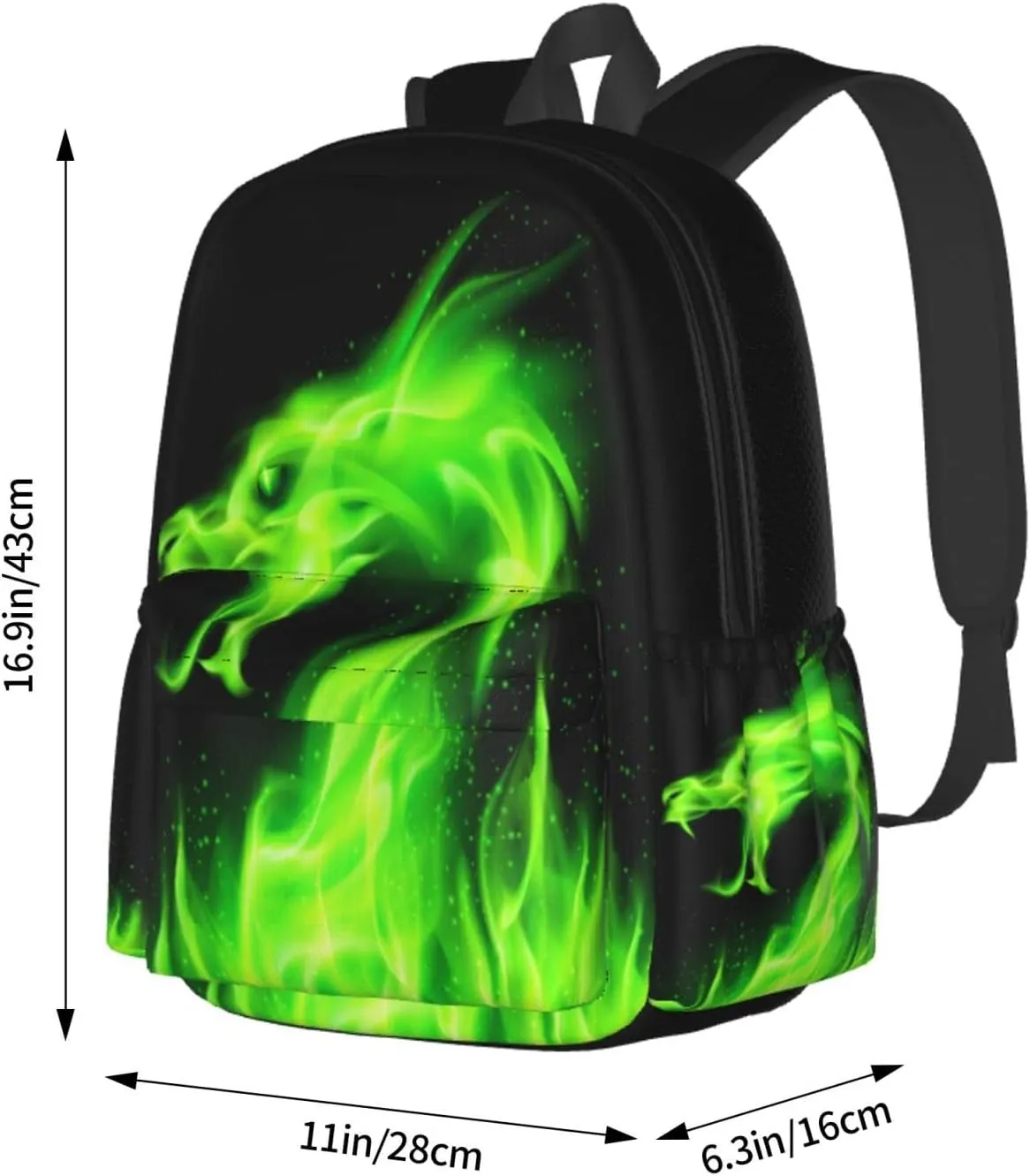 17 inch Backpack Green Fire Burning Dragon Laptop Backpack School Bookbag Shoulder Bag Casual Daypack