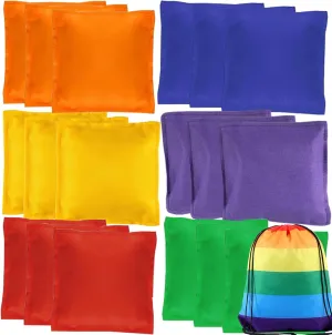 18 Pack Bean Bags for Tossing,Large Colorful Cornhole Bean Bags,Nylon Bean Bag Hand Toss Games for Kids,Tossing Beanbags Toy with Carry Bag,Outdoor Yard Family Games Carnival Toy,4.7” x 4.7”