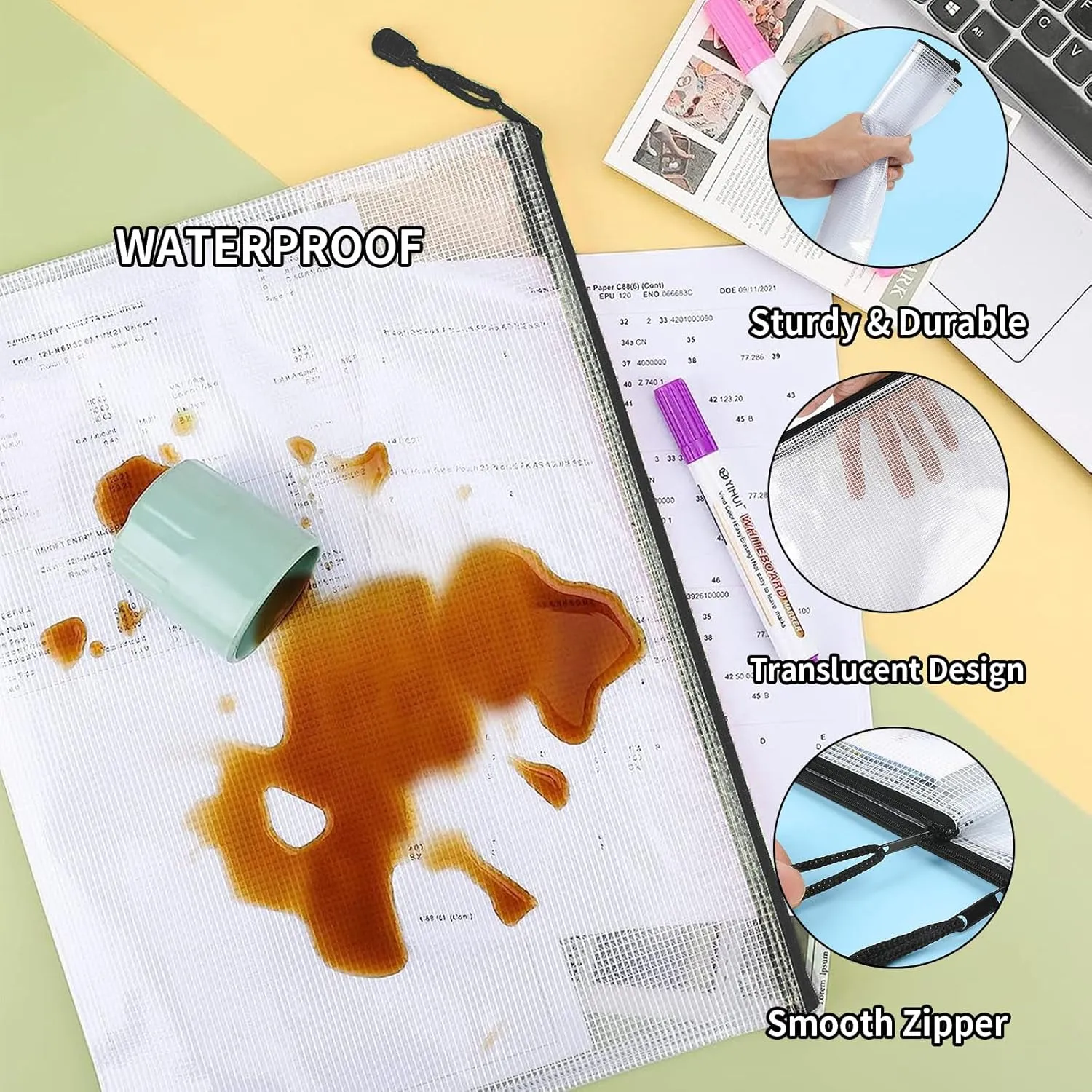 18PCS Black Mesh Zipper Pouch Bags Board Game Organizers Waterproof Zipper Bags for Classroom Office Organization (A3)