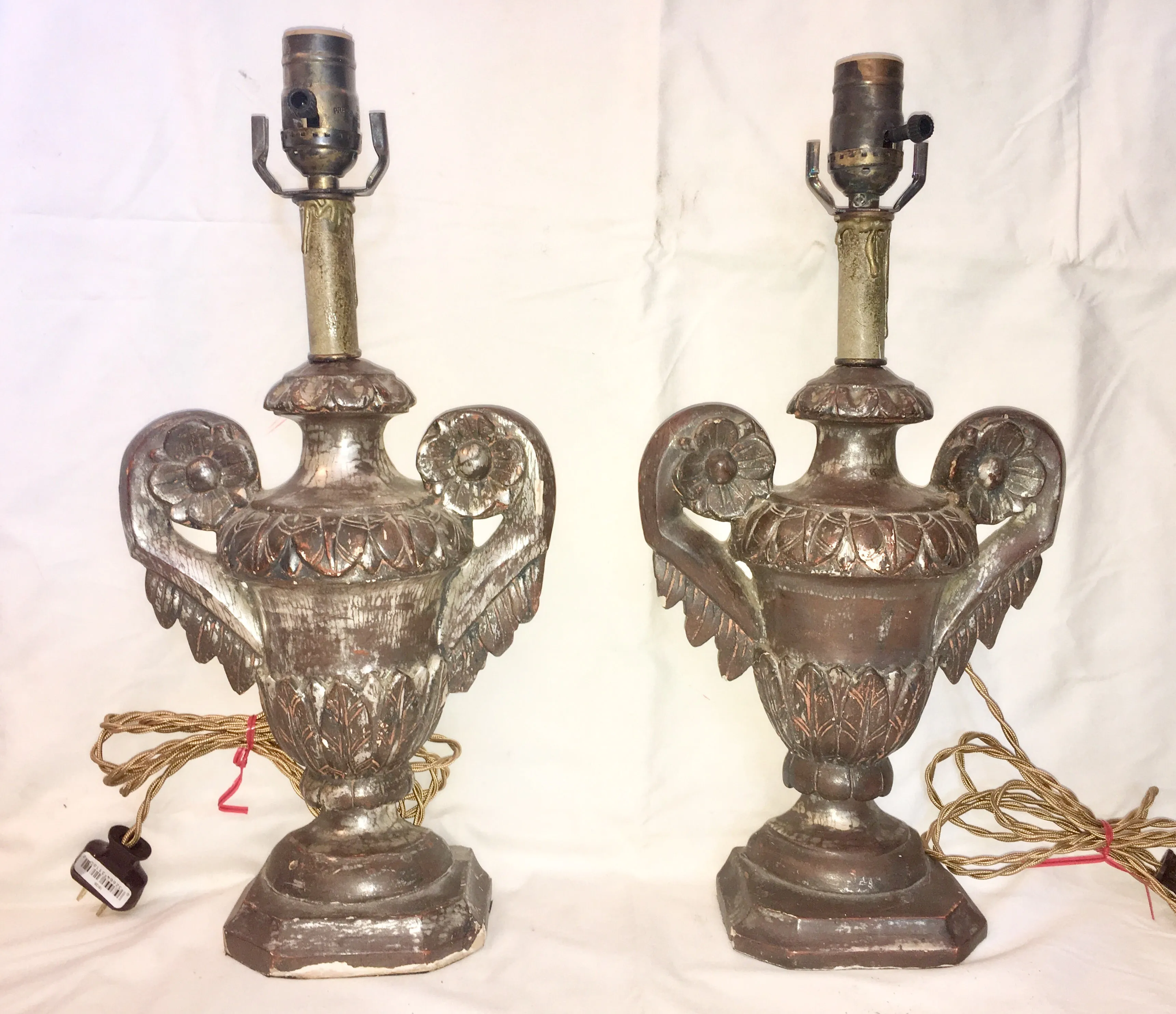18th-Century Italian Carved & Silver-gilt Wood Fragment Lamps