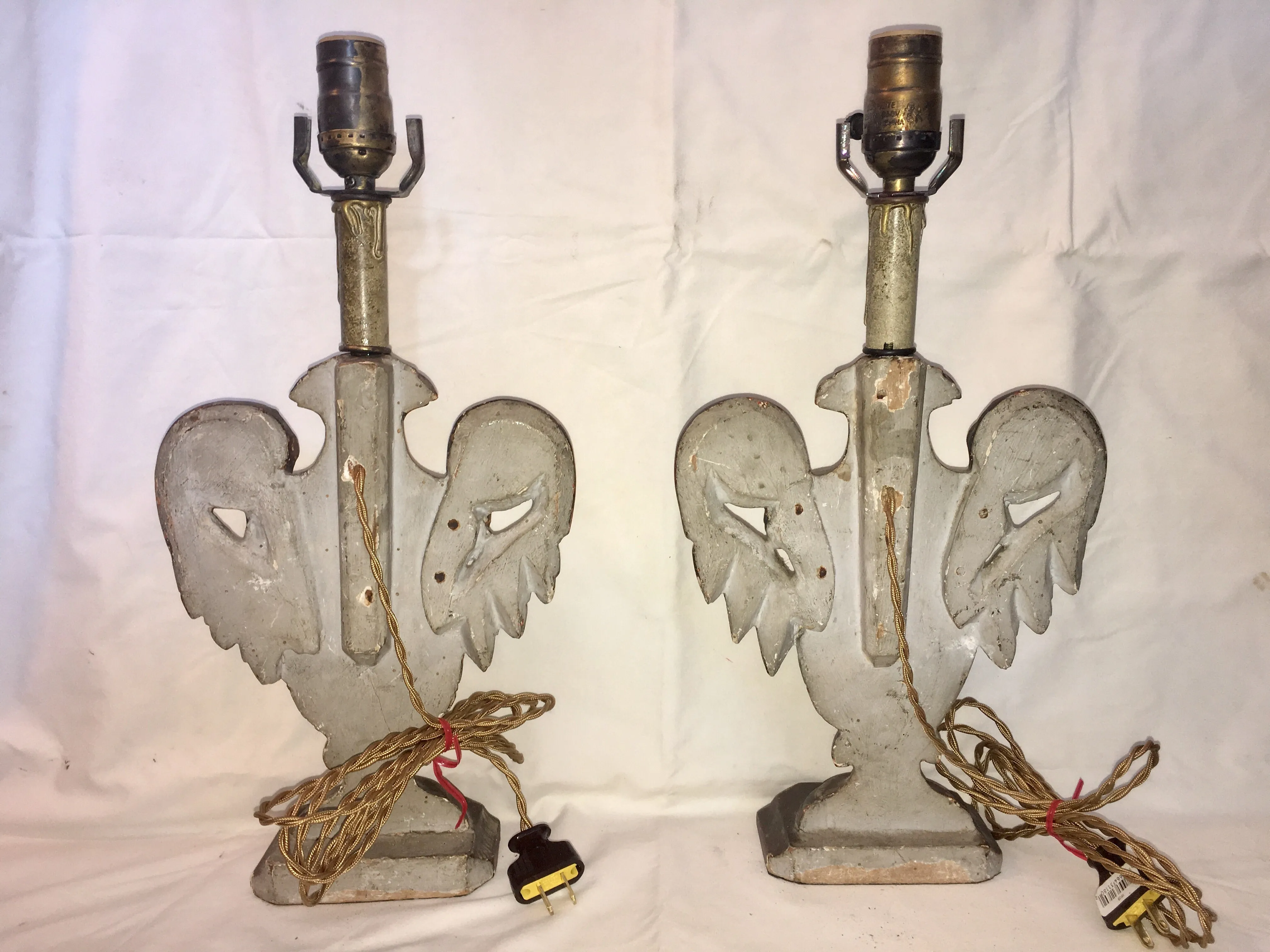 18th-Century Italian Carved & Silver-gilt Wood Fragment Lamps
