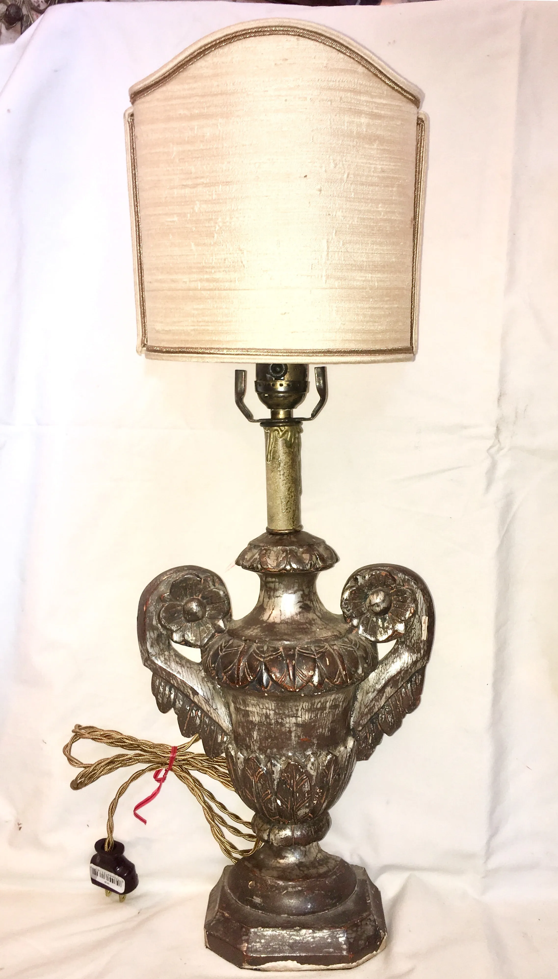 18th-Century Italian Carved & Silver-gilt Wood Fragment Lamps