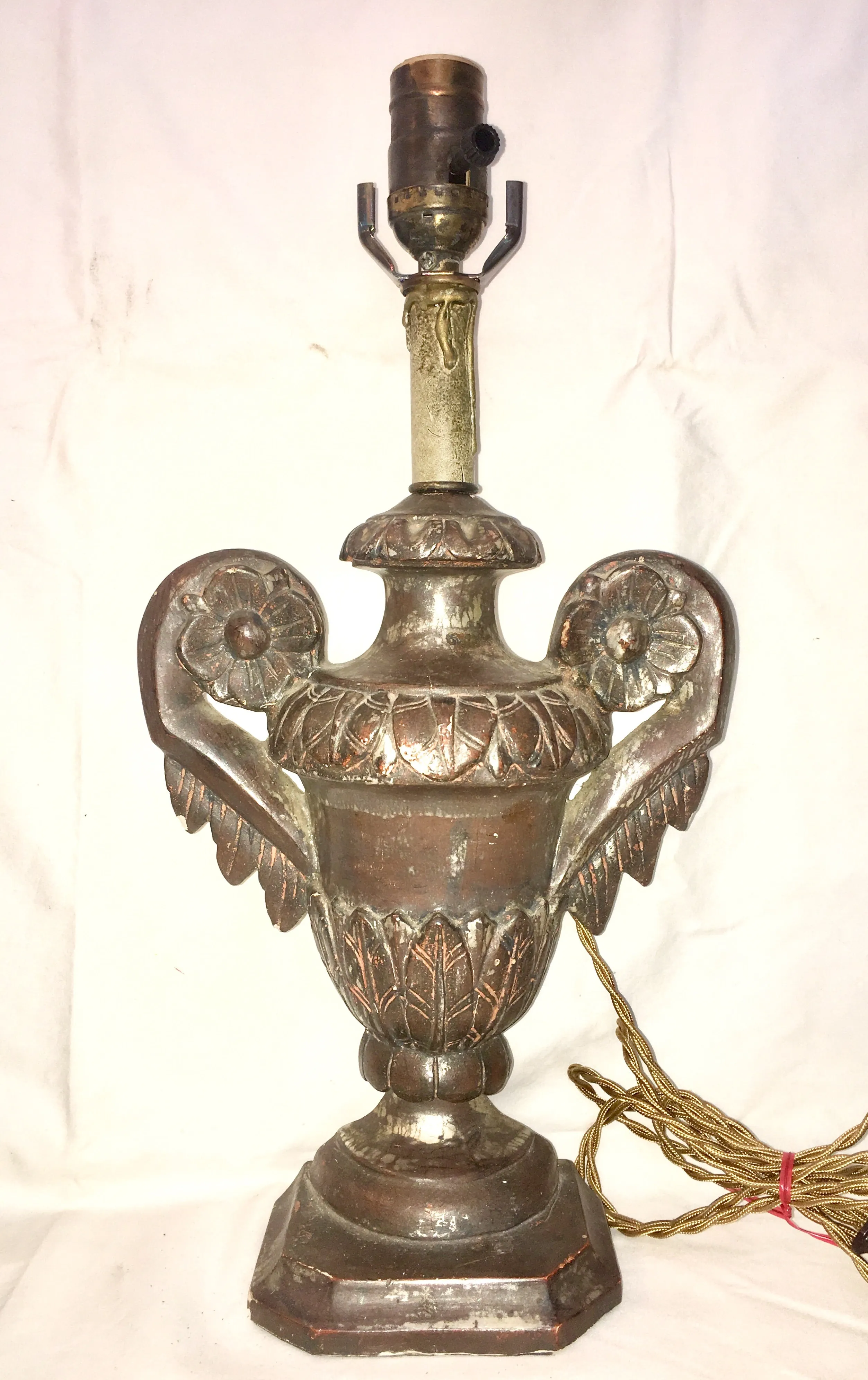 18th-Century Italian Carved & Silver-gilt Wood Fragment Lamps