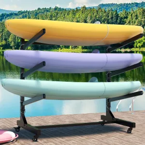 2 Freestanding Kayak Racks for Outdoor Storage, Heavy Duty Kayak Stand for Garage, Storage Rack for Kayak/Canoe/Surfboard/Paddleboard/SUP, Movable & Lockable Wheels, Holders for 2