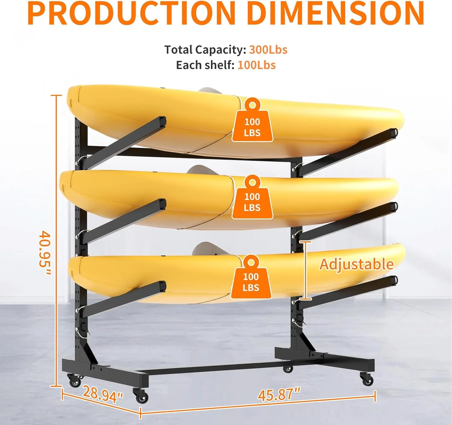 2 Freestanding Kayak Racks for Outdoor Storage, Heavy Duty Kayak Stand for Garage, Storage Rack for Kayak/Canoe/Surfboard/Paddleboard/SUP, Movable & Lockable Wheels, Holders for 2