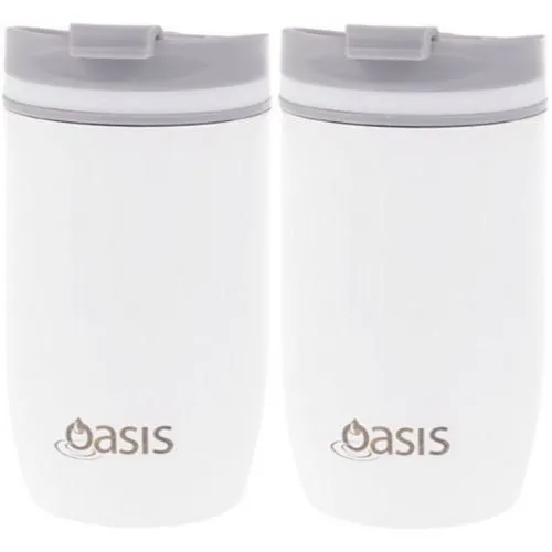 2 X Insulated Travel Double Wall Cup Stainless Steel Mug Flask Oasis 300ml White