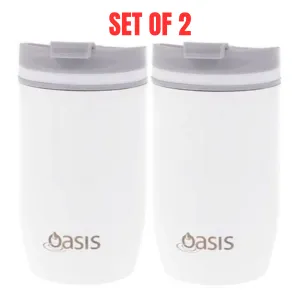 2 X Insulated Travel Double Wall Cup Stainless Steel Mug Flask Oasis 300ml White