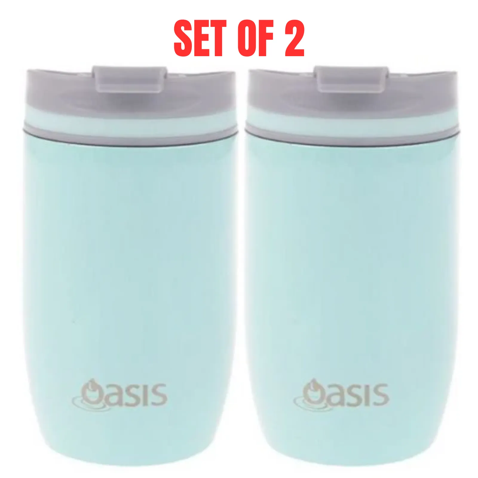 2 X Insulated Travel Double Wall Cup Stainless Steel Oasis 300ml - Spearmint