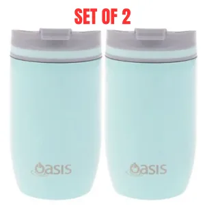 2 X Insulated Travel Double Wall Cup Stainless Steel Oasis 300ml - Spearmint