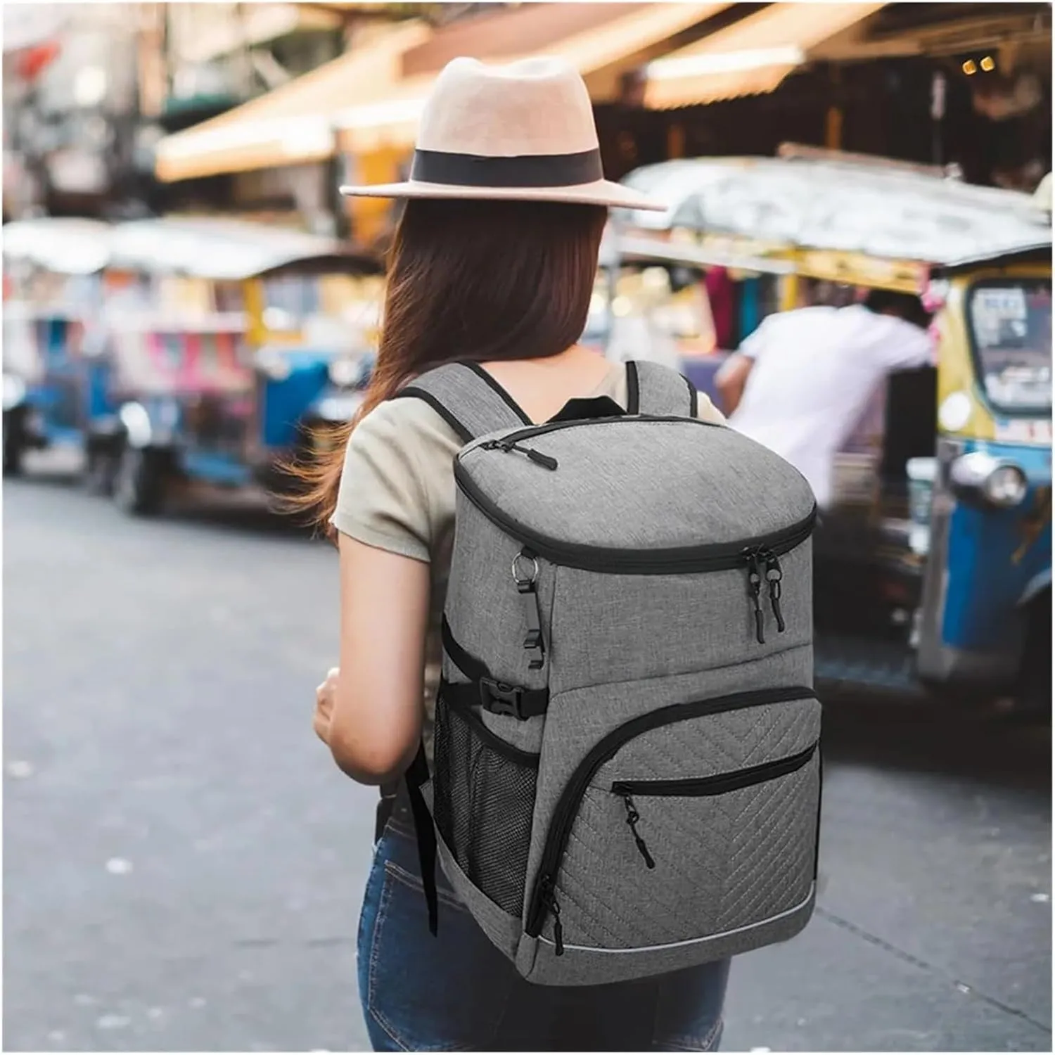 20L Portable Thermal Lunch Bag Food Box Dur-able Waterproof Cooler Ice Insulated Case BBQ Camping Oxford Dinner Backpacks Icebox(GRAY)