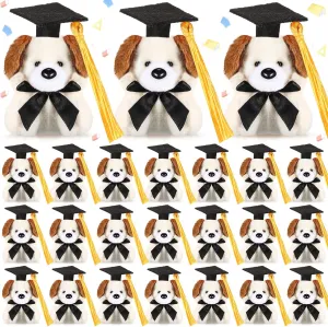 24 Pcs Graduation Mini Dog Stuffed Animal Tiny Congrats Grad Doll Small Soft Plush Animal Keychain with Graduation Cap for Kindergartners College High School Graduation Gifts Party Favors