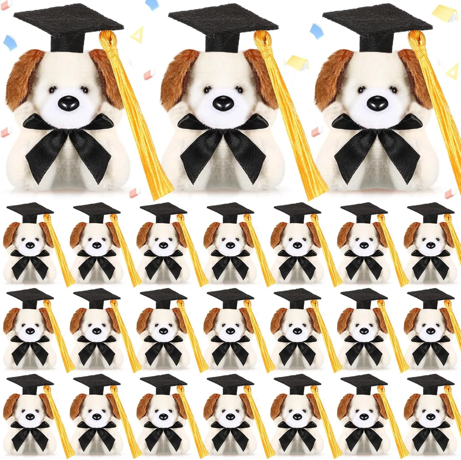 24 Pcs Graduation Mini Dog Stuffed Animal Tiny Congrats Grad Doll Small Soft Plush Animal Keychain with Graduation Cap for Kindergartners College High School Graduation Gifts Party Favors