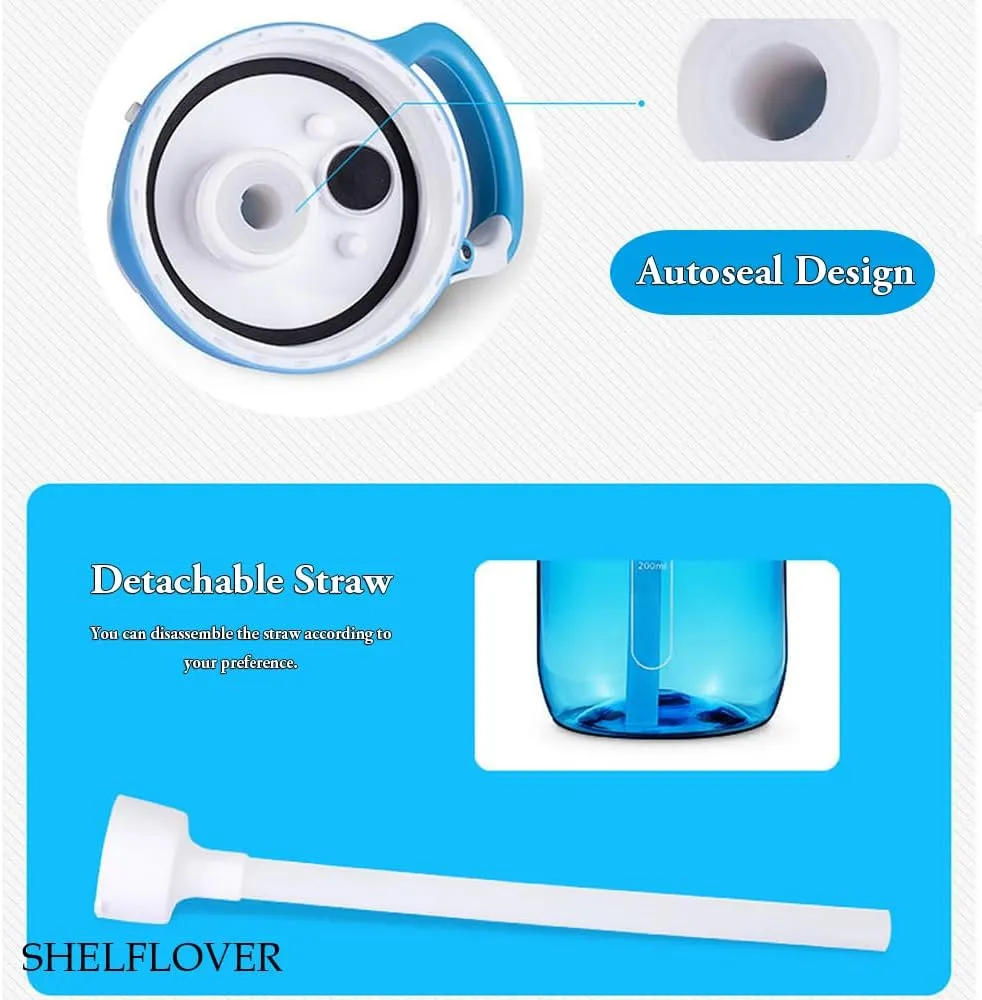 24oz Light Blue Water Bottle With Narrow Straw, BPA FREE Clear Bottles With Handle One Hand Use Easy Carried, Flip Up, Suit School, Office, Gym, Office