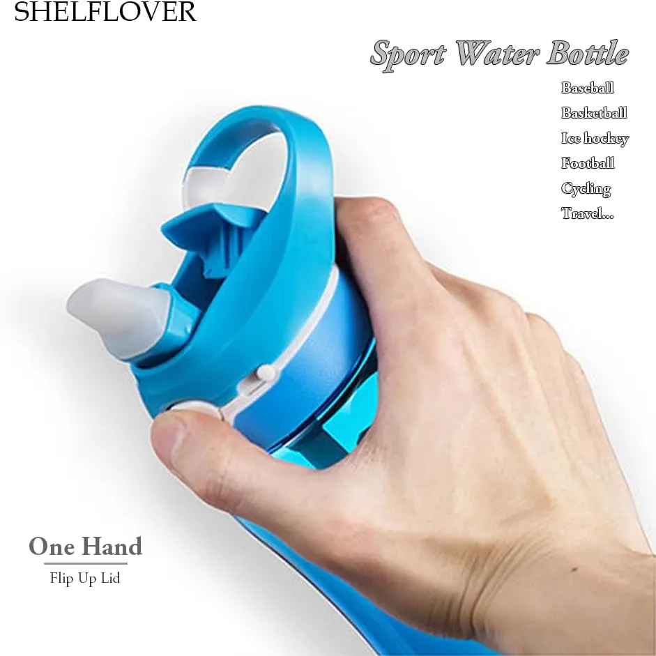 24oz Light Blue Water Bottle With Narrow Straw, BPA FREE Clear Bottles With Handle One Hand Use Easy Carried, Flip Up, Suit School, Office, Gym, Office